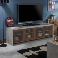 Briggin Industrial TV Stand For TVs Up To 70" Walnut/Cement - HOMES: Inside + Out