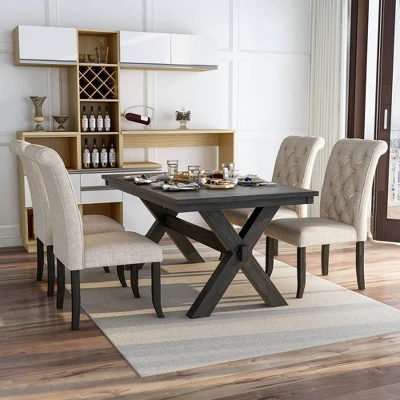 5pc Mount Rose Rustic Dining Table Set Brushed Black/Beige - HOMES: Inside + Out