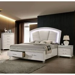 3pc California King Granite Bedroom Set With Nightstand And Chest Pearl White - HOMES: Inside + Out