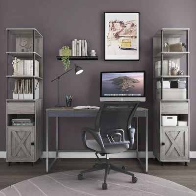 3pc Clander TV Stand And Bookcase Tower Set Vintage Gray Oak - HOMES: Inside + Out - Image 6