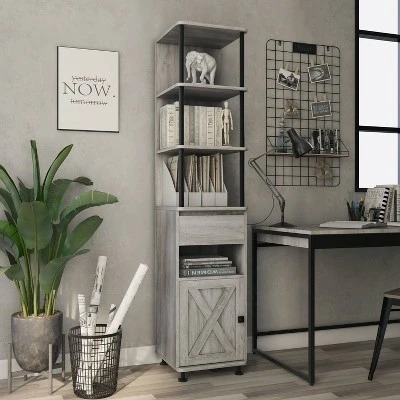 3pc Clander TV Stand And Bookcase Tower Set Vintage Gray Oak - HOMES: Inside + Out - Image 7