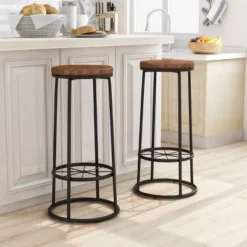 Set Of 2 33" Pilat Barstools With Wood Seat Light Gray - HOMES: Inside + Out