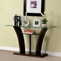 Mellie Modern Flared Glass Top Sofa Table Dark Cherry - HOMES: Inside + Out