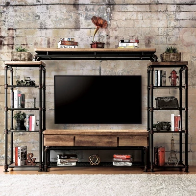 Stonehedge Industrial Pipe Inspired TV Stand For TVs Up To 60" Black/Natural - HOMES: Inside + Out - Image 3
