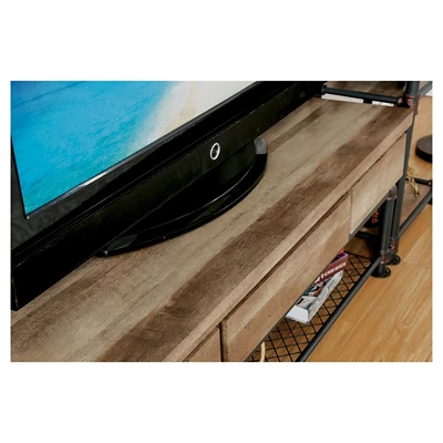 Stonehedge Industrial Pipe Inspired TV Stand For TVs Up To 60" Black/Natural - HOMES: Inside + Out - Image 2