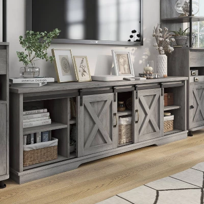 3pc Clander TV Stand And Bookcase Tower Set Vintage Gray Oak - HOMES: Inside + Out - Image 5