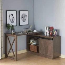 Sevyn Transitional L Shape Desk Walnut Oak - HOMES: Inside + Out