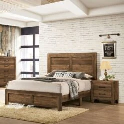 2pc Queen Quail Transitional Bedroom Set Rustic Light Walnut - HOMES: Inside + Out