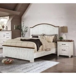 2pc Queen Willow Rustic Bedroom Set Distressed White/Walnut - HOMES: Inside + Out