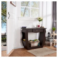 Coralli Modern Cut Out Sofa Table Walnut - HOMES: Inside + Out