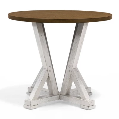 5pc Naxti Rustic Round Counter Height Dining Table Set Light Oak/Antique White - HOMES: Inside + Out - Image 4